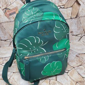 #bagsavenue fast ship Chelsea Monstera Leaves Medium Nylon Backpack Kate Spade